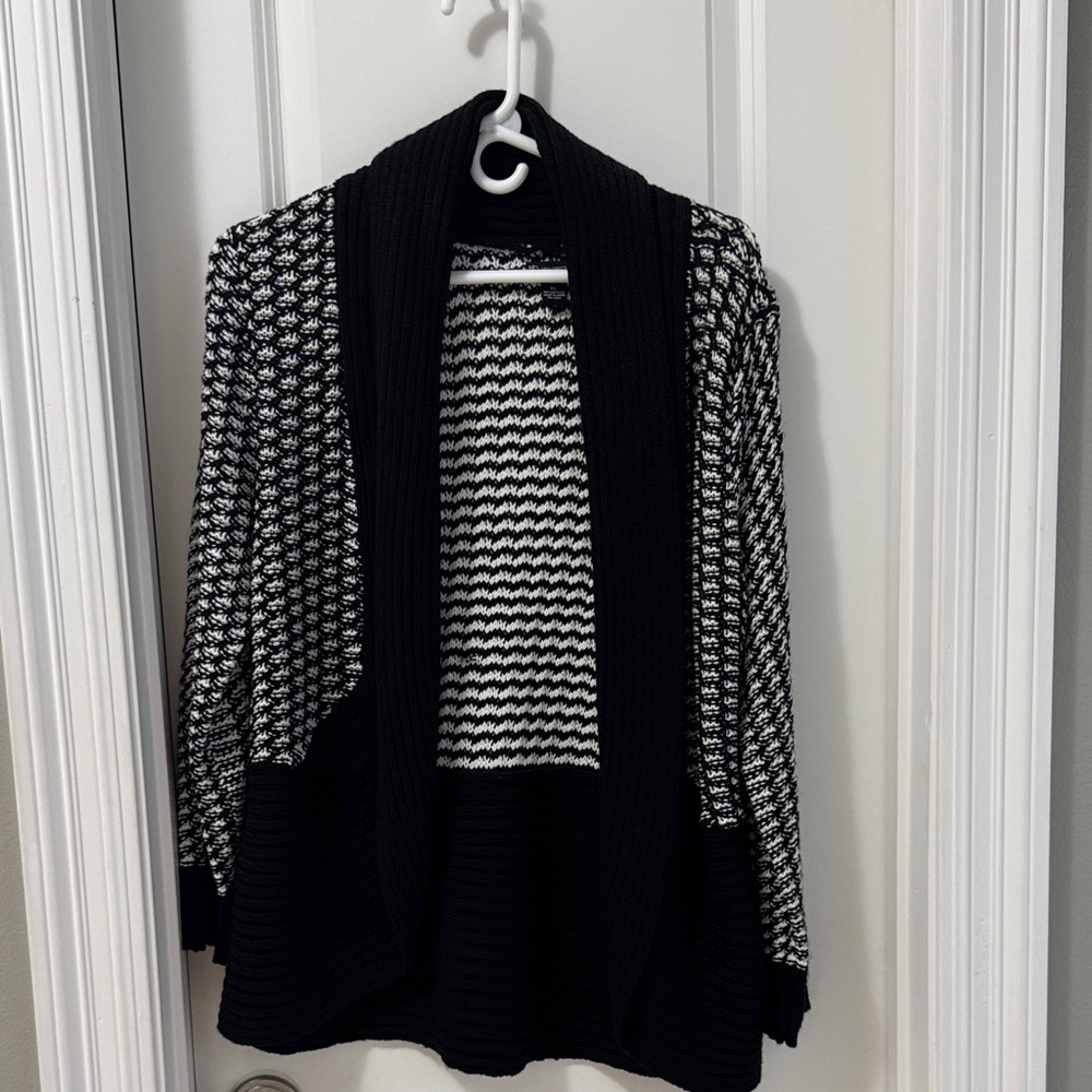 new directions Black & White Open Cardigan with Shawl Collar